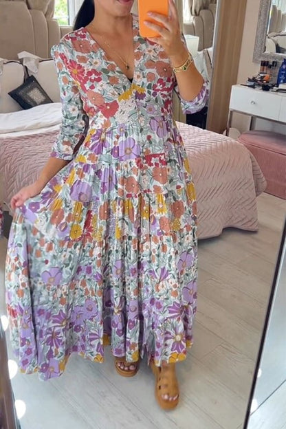 🔥Nieuwe productpromotie 49% korting🔥💃Bloemenprint met tierende zoom Maxi Dress